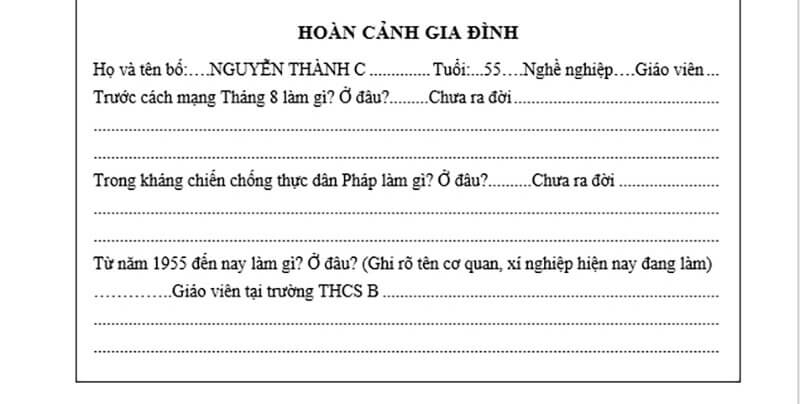 Cách ghi thông tin hoàn cảnh gia đình trong sơ yếu lý lịch tự thuật