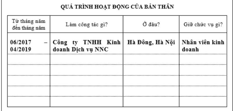 Cách trình bày quá trình hoạt động của bản thân trong sơ yếu lý lịch tự thuật