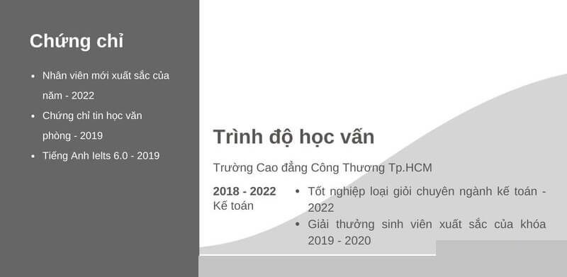 Phần trình độ học vấn trong CV xin việc thủ kho