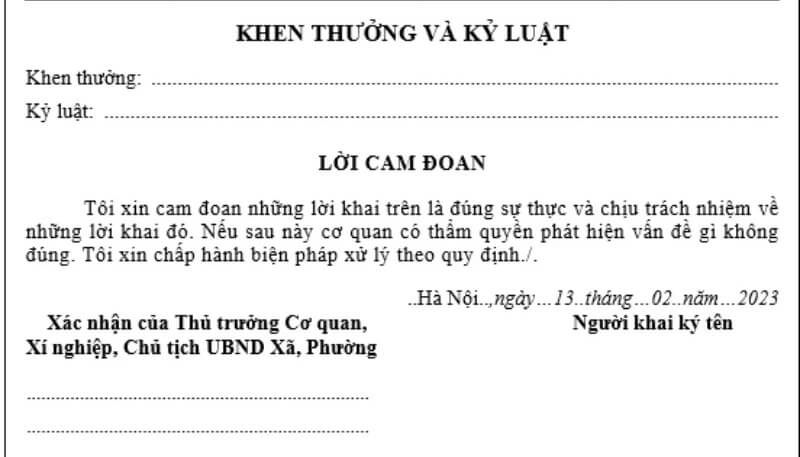 Cách trình bày mục khen thưởng và kỷ luật trong sơ yếu lý lịch tự thuật