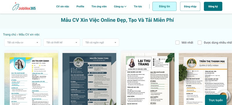 Joblike365 - website tạo CV xin việc toàn diện, tối ưu nhất