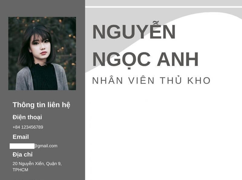 Phần thông tin cá nhân trong bản CV xin việc thủ kho