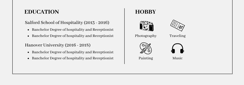 Phần trình độ học vấn trong bản CV lễ tân