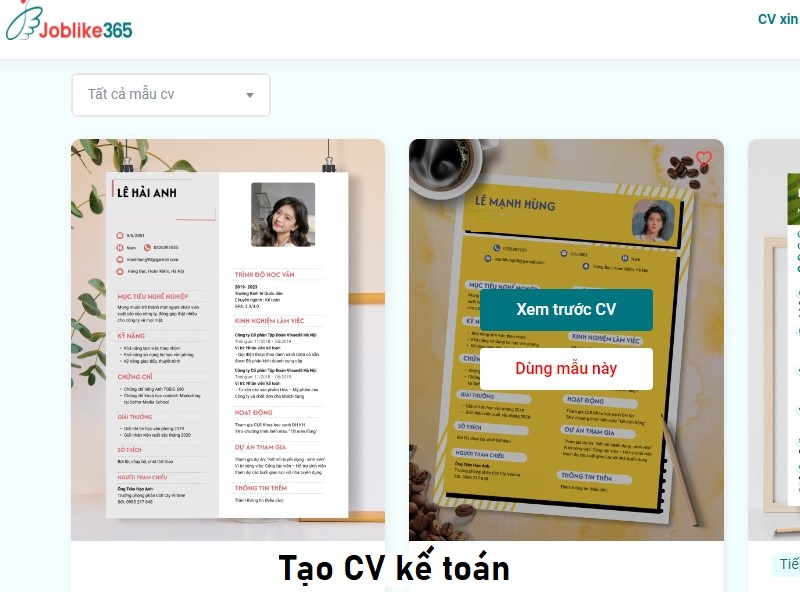 Tạo CV xin việc kế toán tại Joblike365.com