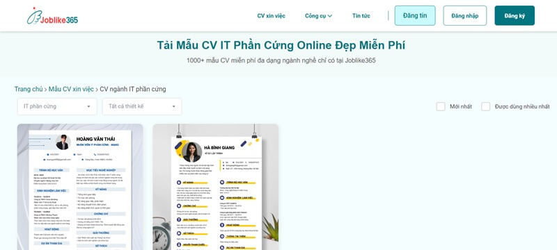 Tạo CV IT tiếng anh chất lượng với Joblike365