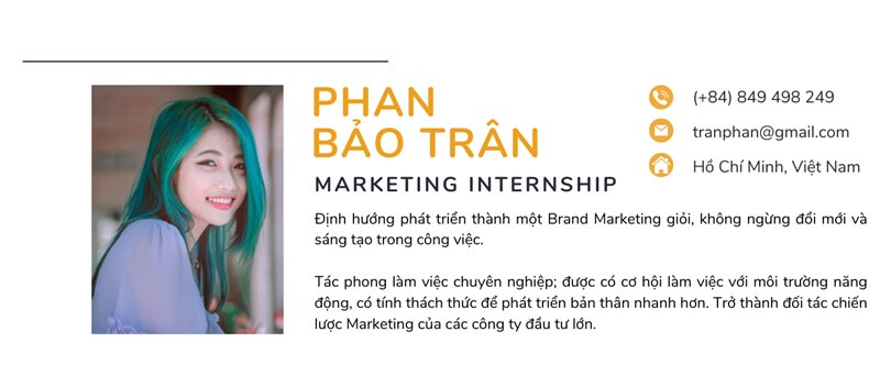 Phần thông tin cá nhân trong CV Marketing Intern